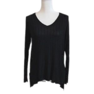 Mote Ribbed V-Neck High Low Top Black Size S NWT
